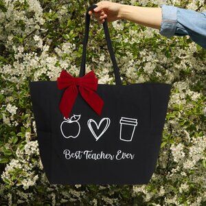 Teacher Canvas Tote Bag Appreciation Gift Removable Bowknot Clip